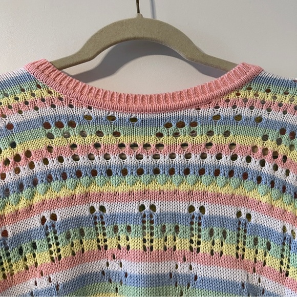 Elliott Lauren Multicolor Open Knit Crewneck Sweater Women’s Size XS Pastel EUC - Picture 5 of 15